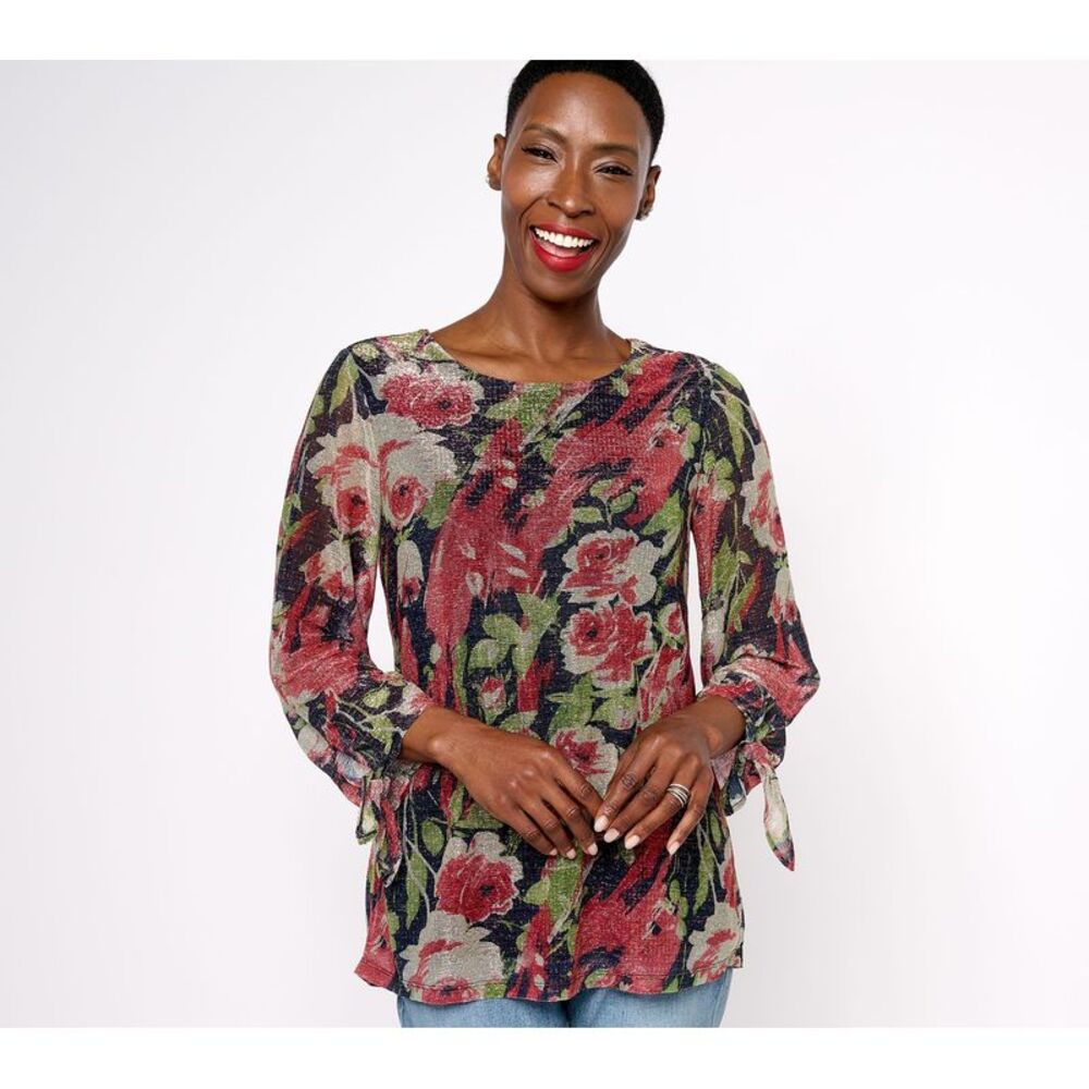 Susan Graver Women's Top Sz S Occasions Foil Printed Knit Multi-colored A618797